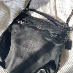 Large Coach Black Leather Tote with Silver Details